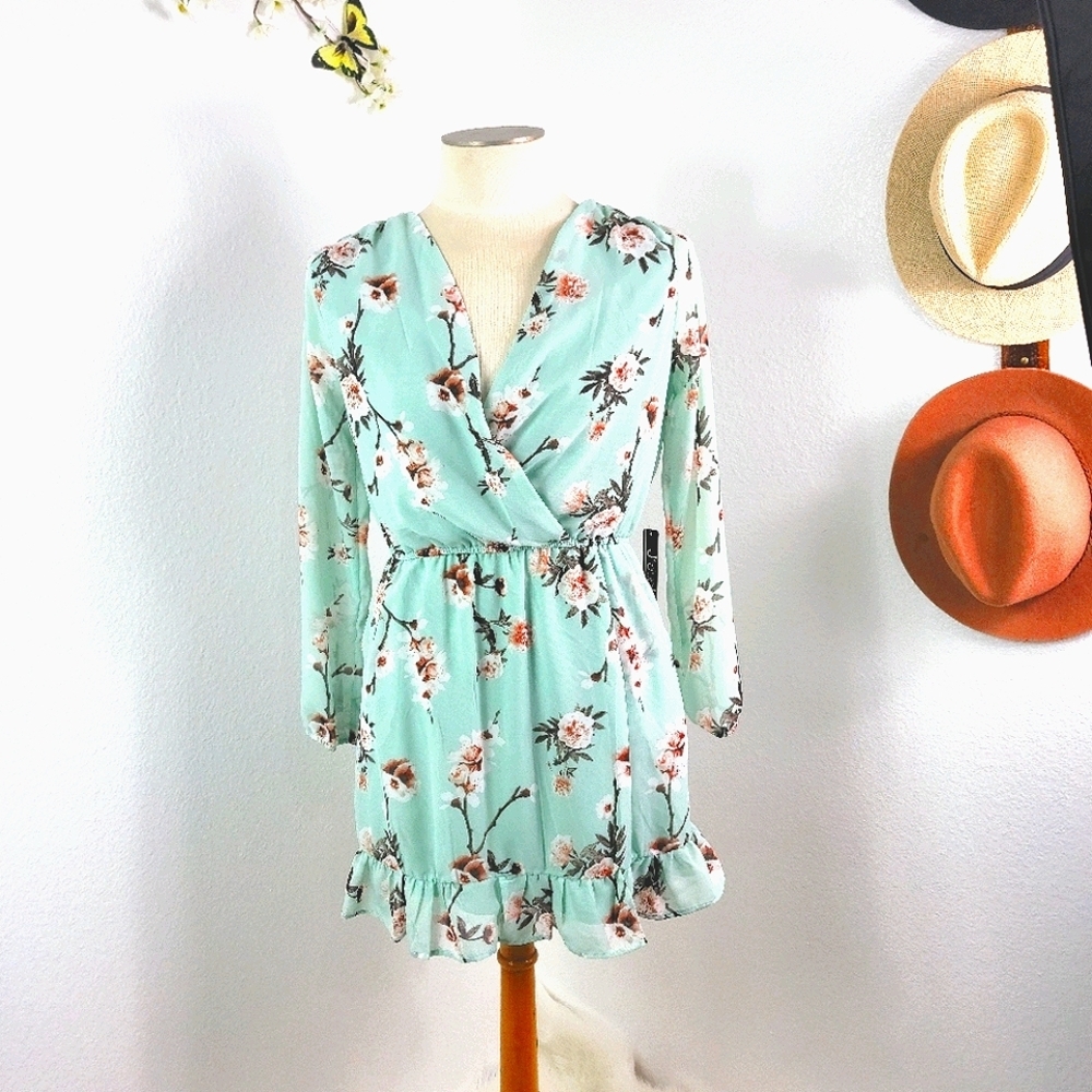 J for JUSTIFY MINI FLORAL DRESS LONG SLEEVE SZ Med